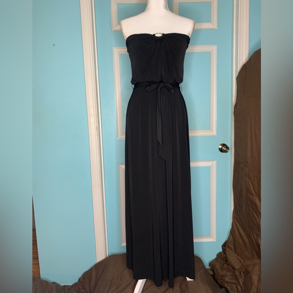 White House Black Market Black Strapless Full Length (48 in) Dress Small